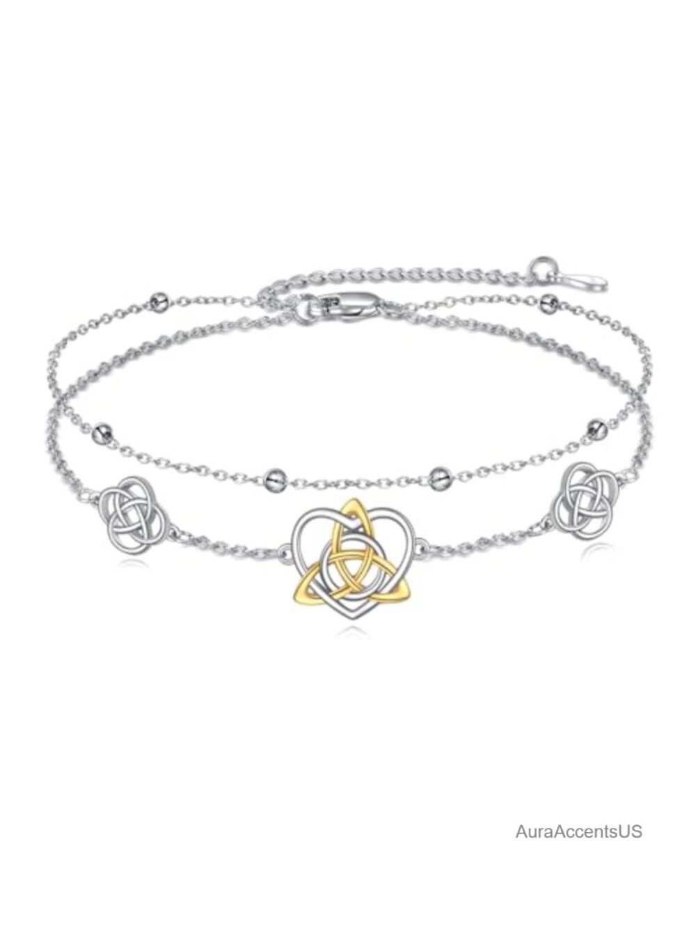 Sterling Silver Celtic Knot Trinity Knot Link Chain Bracelet for Women